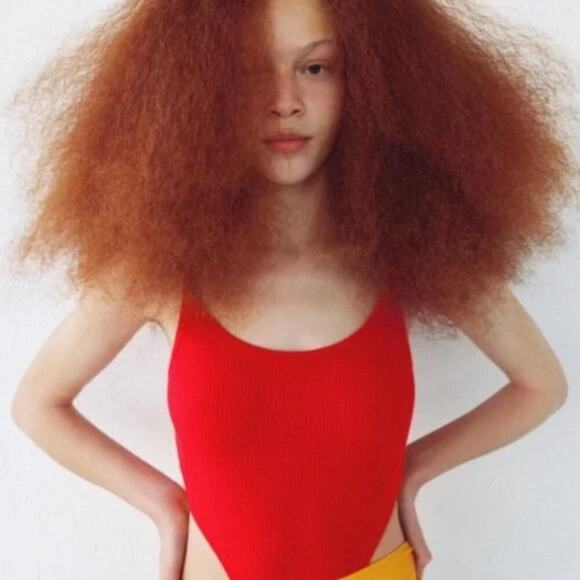 Zara Red High Cut Ribbed Bodysuit - Picture 1 of 6